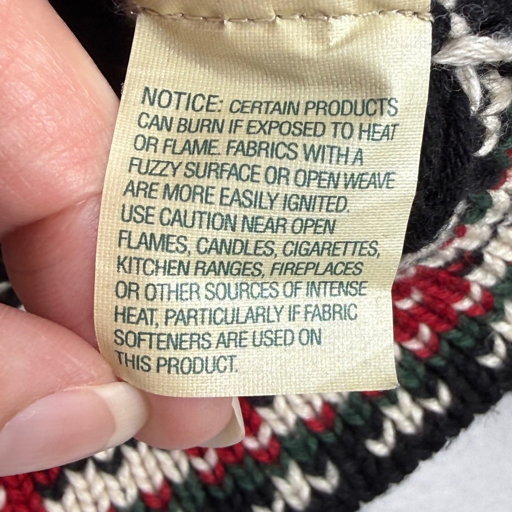LL Bean Small Fair Isle Cardigan Sweater Cotton Nordic Black Red Cream READ - Picture 8 of 10